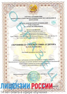 Образец сертификата соответствия аудитора №ST.RU.EXP.00014300-2 Елизово Сертификат OHSAS 18001